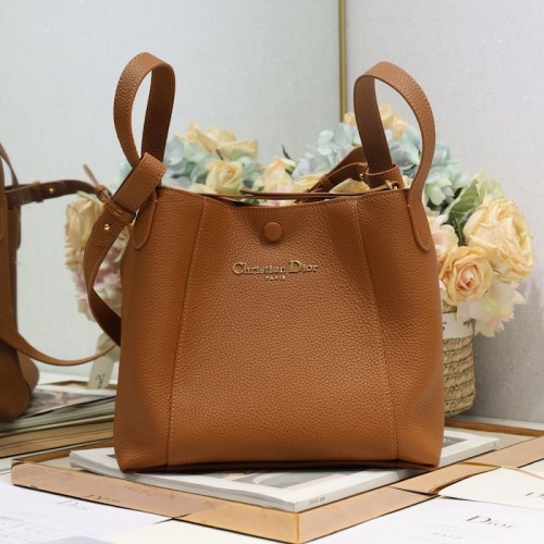Replica Dior Medium Signature Bucket Bag brown leather